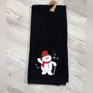 Snowman Embroidered Black Towel